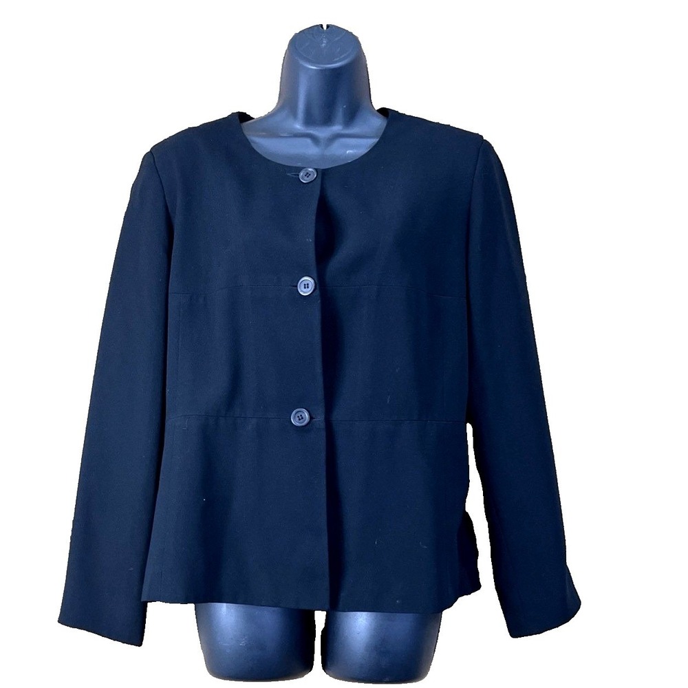 Harve Benard Sport Blazer Women 16 Black Collarless Button Front Minimalist Coat